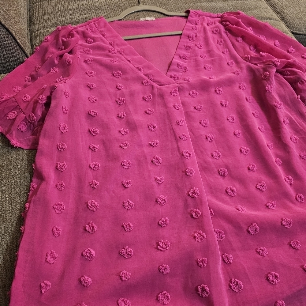 Jodifl Pink Textured Casual Lined Boho Colorful Oversized Top Size Small - Picture 3 of 6